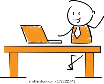 
Businessman - Office worker manager working on computer or laptop.
Boy hand drawn doodle line art cartoon design character - isolated vector illustration outline of man.


