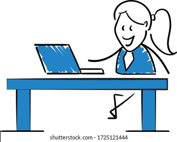 
Businessman - Office worker manager working on computer or laptop.
Girl hand drawn doodle line art cartoon design character - isolated vector illustration outline of woman.


