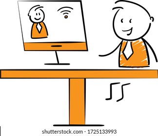 Businessman - Office worker manager working on computer and online meeting. covid-19.
Girl hand drawn doodle line art cartoon design character - isolated vector illustration outline of woman.