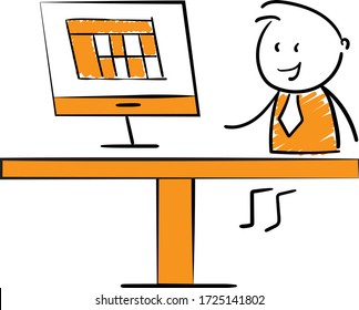 Businessman - Office worker manager working on computer and schedule doodle theme.
Boy hand drawn doodle line art cartoon design character - isolated vector illustration outline of man.