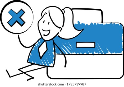 Businessman - Office worker manager with wrong mark sign and sitting next to briefcase.
Girl hand drawn doodle line art cartoon design character - isolated vector illustration outline of woman.