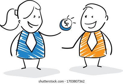 Businessman - Office worker managers - give or pay money.
Girl and boy hand drawn doodle line art cartoon design character - isolated vector illustration outline of man.

