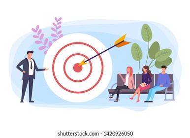 Businessman office worker performance successful business target to workers. Vector flat graphic design cartoon illustration
