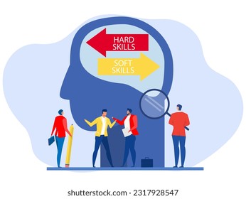businessman Office Workers Communication, Hard VS Soft Skills Concept on big head human Idea Development ,Multiple Intelligences Vector Illustration