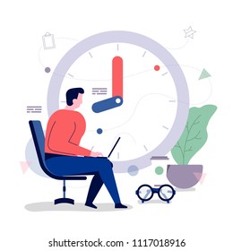 Businessman office workers With time management to optimize the business. Vector illustrations. Flat design concept.