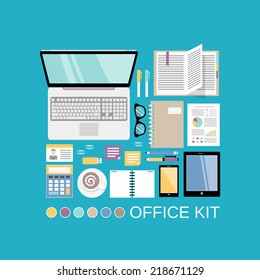 Businessman office workplace kit with decorative elements vector illustration