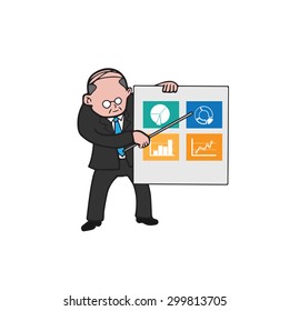 Businessman old presentation cartoon vector