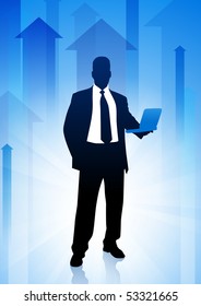 Businessman on Abstract Arrow Background Original Illustration