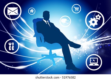 Businessman on Abstract Modern Light Background Original Illustration