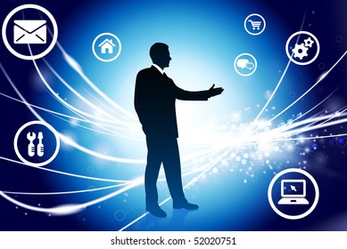 Businessman on Abstract Modern Light Background Original Illustration