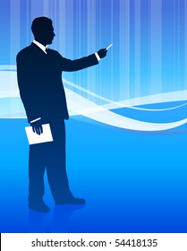 Businessman on Abstract Wave Background Original Illustration