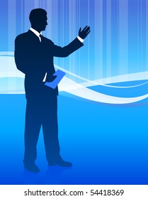 Businessman on Abstract Wave Background Original Illustration