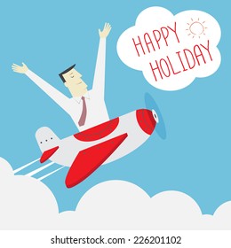 Businessman on airplane - Vector 