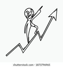Empresario con flecha aumenta el llanto. Icono del vector Doodle. Dibujo de la ilustración de la caricatura dibujada a mano.