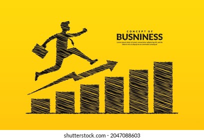 Businessman on arrow jumping across obstacles to success, Business risk and success concept, growth chart increase profit investment