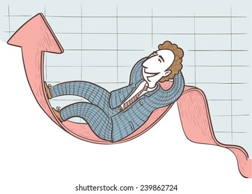 Businessman on the ascending arrow