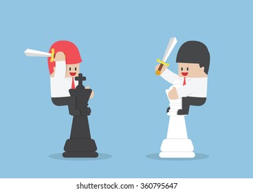 Businessman on the back of King and Queen chess, VECTOR, EPS10