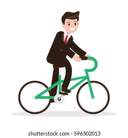 businessman on bicycle. eco lifestyle. transportation. cartoon vector illustration.