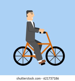 businessman on bicycle. eco lifestyle. transportation. cartoon vector illustration