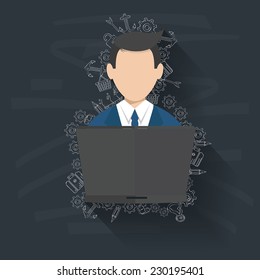 Businessman on blackboard background,vector