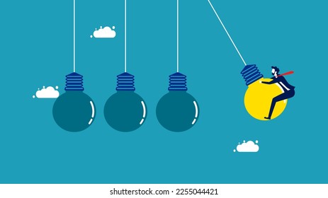Businessman is on a bright light bulb. Learning concept. vector illustration