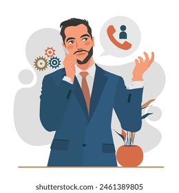 businessman on call in flat illustration