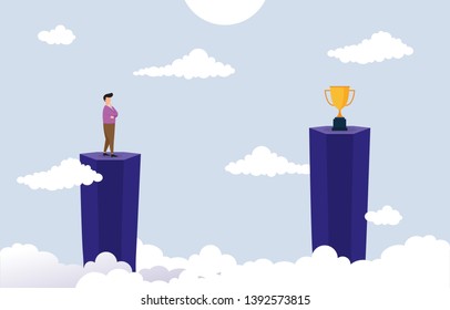 Businessman on Cliff Thinking How to Reach Target with Obstacle Business Concept Illustration