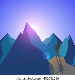 Businessman on cliff - vector illustration