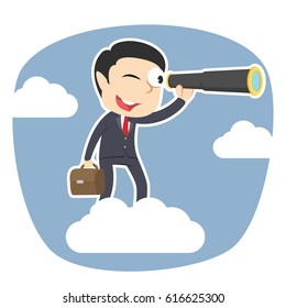 businessman on clouds looking through monocular