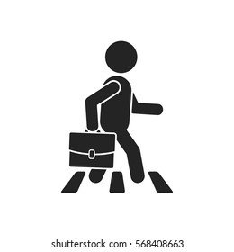 Businessman on crosswalk, vector isolated simple illustration.
