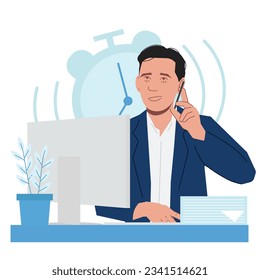 Businessman on deadline in flat illustration