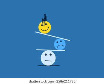 Businessman on Emotional Balance Happy Sad Indifferent