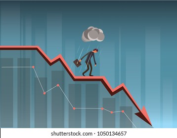 Businessman On Falling Down Chart. Business Concept Illustration.