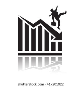 Businessman On Falling Down Chart
