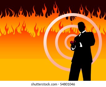 Businessman on Fire Background Original Illustration