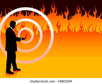 Businessman on Fire Background Original Illustration
