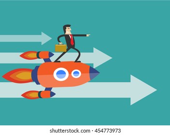 businessman on flying rocket