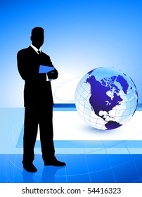 Businessman on Globe Background Original Illustration