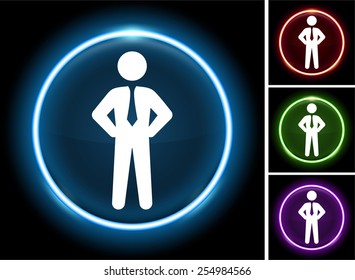 Businessman on Glowing Round Button