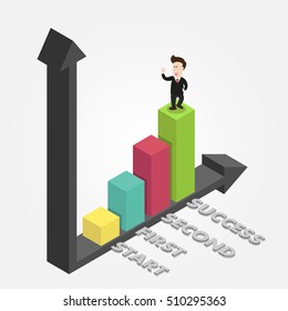 businessman is on graph success isometric on gray background