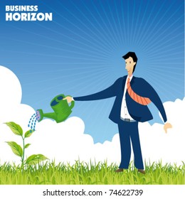 businessman on the grass - business concept