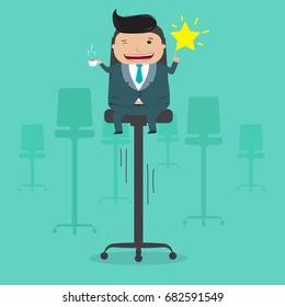 Businessman on high chair grab star in the sky