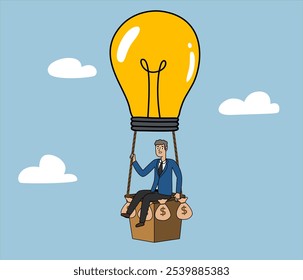 businessman on idea balloon, business illustration idea concept, successful business idea