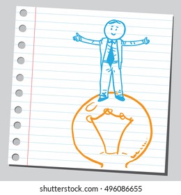 Businessman on idea lamp
