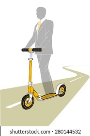 Businessman on a kick (push) scooter