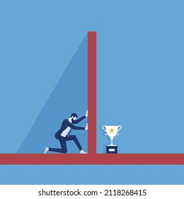 Businessman on the knee in front of the big wall, concept for depression and obstacle business