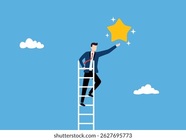 Businessman on a ladder grab the star in the sky. Business concept a ladder to success.
