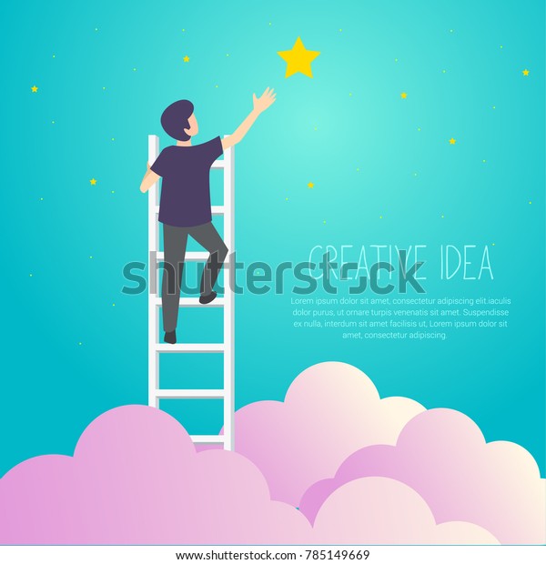 雲の上の星を選ぶためのはしごの実業家 ベクターイラストビジネスコンセプト成功のはしご のベクター画像素材 ロイヤリティフリー