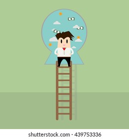 Businessman on a ladder to the success