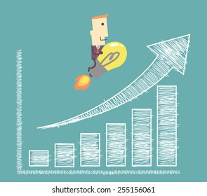 businessman on light bulb flying to success charting a positive trend graph  illustration vector file eps 10